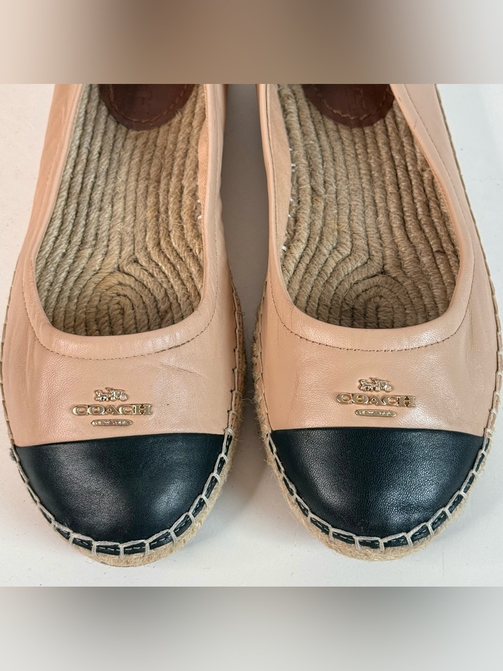 COACH Camryn Beige Black Leather Espadrille Slip On Loafers Size 7 - Picture 13 of 16